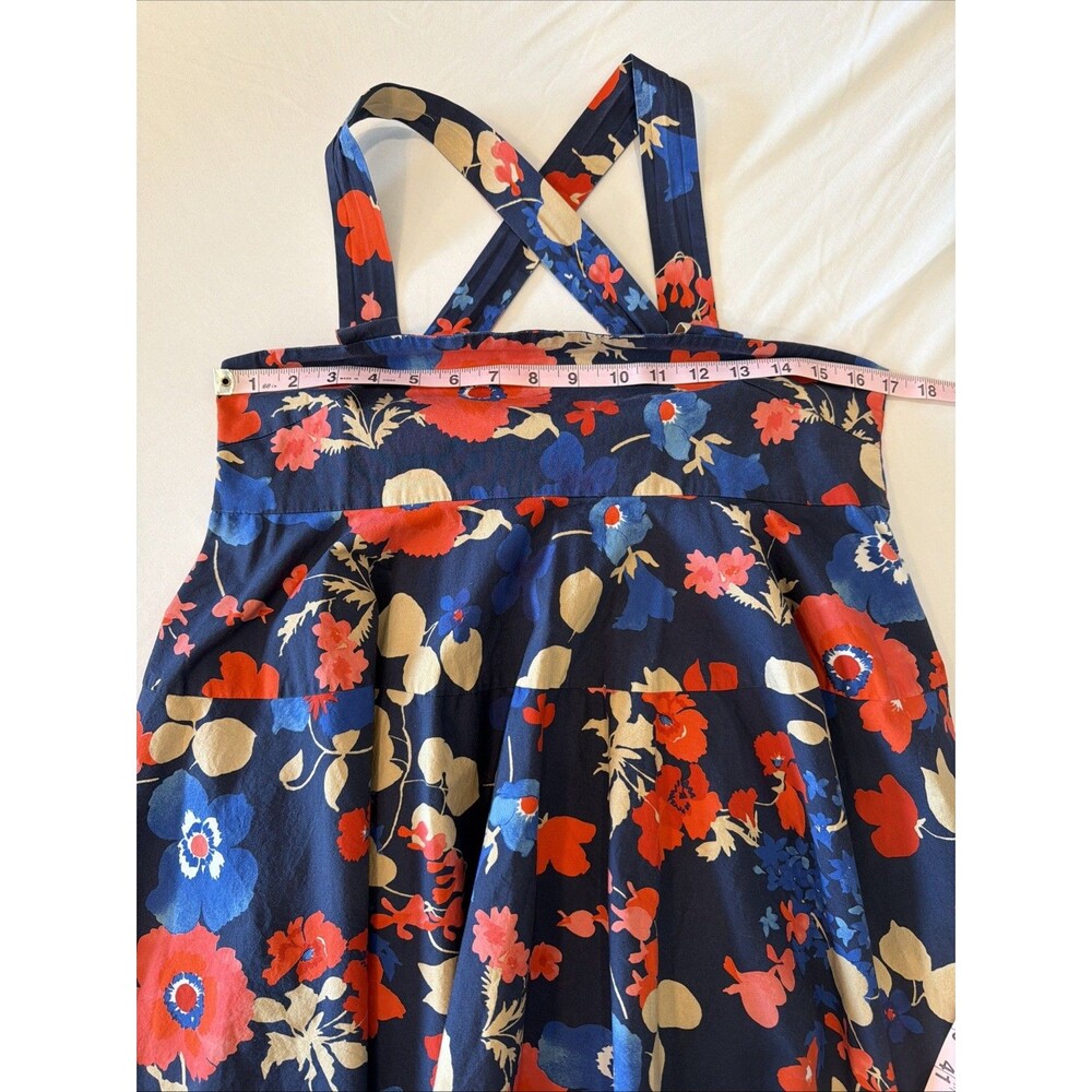 Peter Som Floral Mini Dress Sz 10 Blue Red Tie Back Babydoll Sundress Pockets EU - Picture 10 of 16